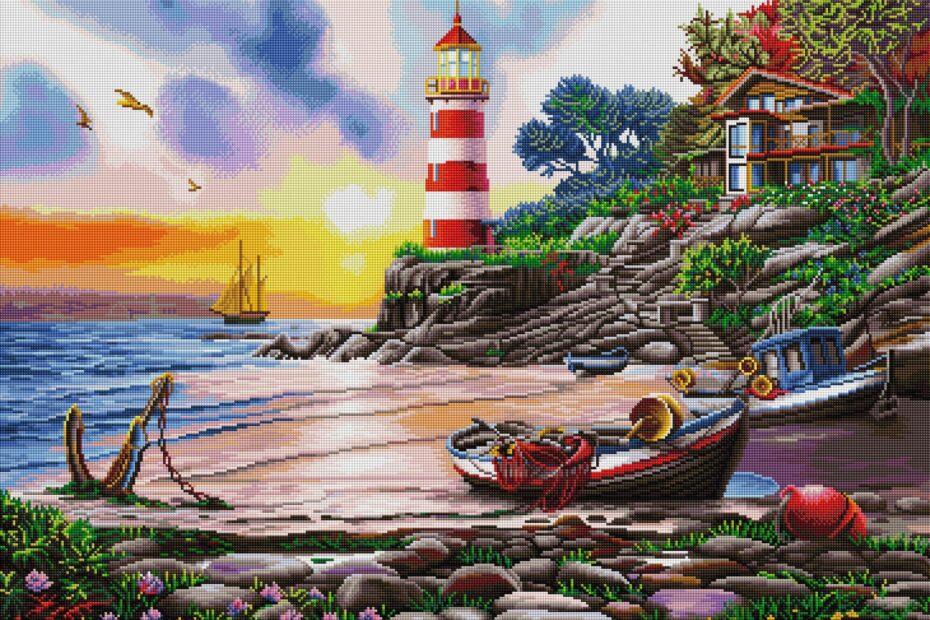 lighthouse boat diamond art painting